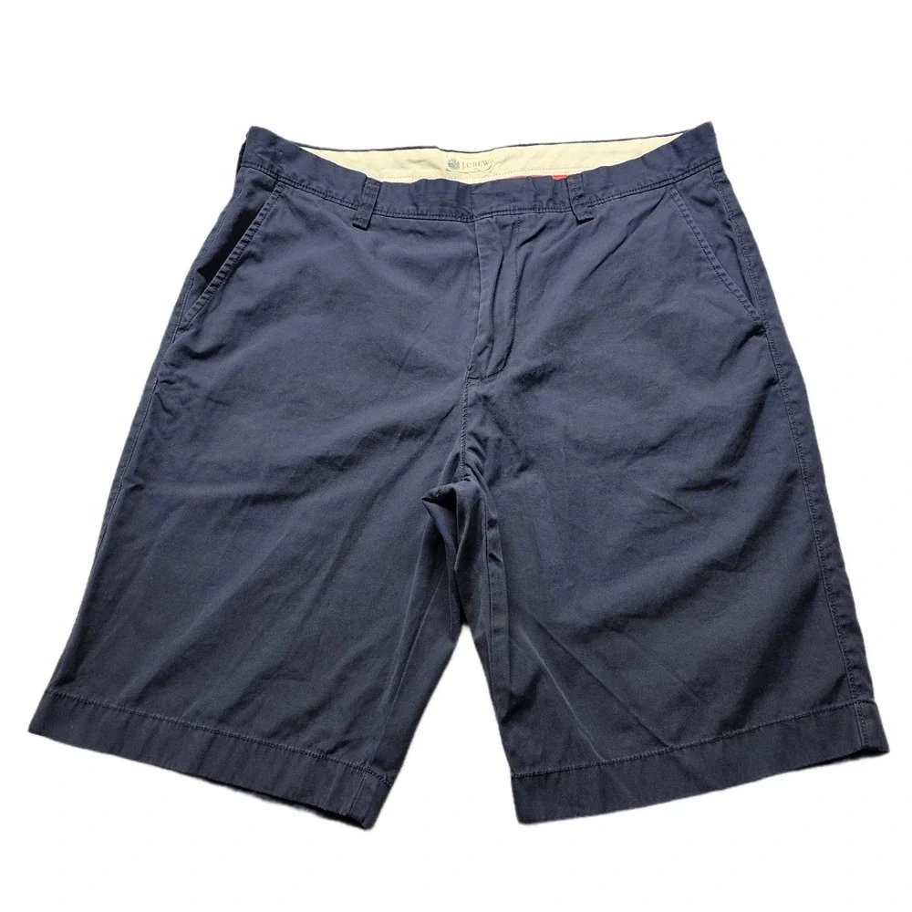 J.Crew Chino Shorts Men 35 Navy Regular Fit Flat Front Slash Pocket 10.5